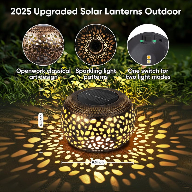 NFEVER Solar Lantern Outdoor Patio Decor: Solar Lanterns Outdoor Waterproof Hollow Out Retro Metal Solar Powered, Outside Yard Porch Garden Balcony Desk Bedroom Indoor Tabletop Decorations 2 Lighting Colors - Image 4